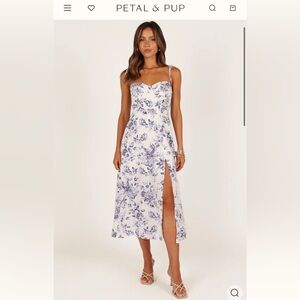 Petal & Pup White and Blue Floral Midi Dress